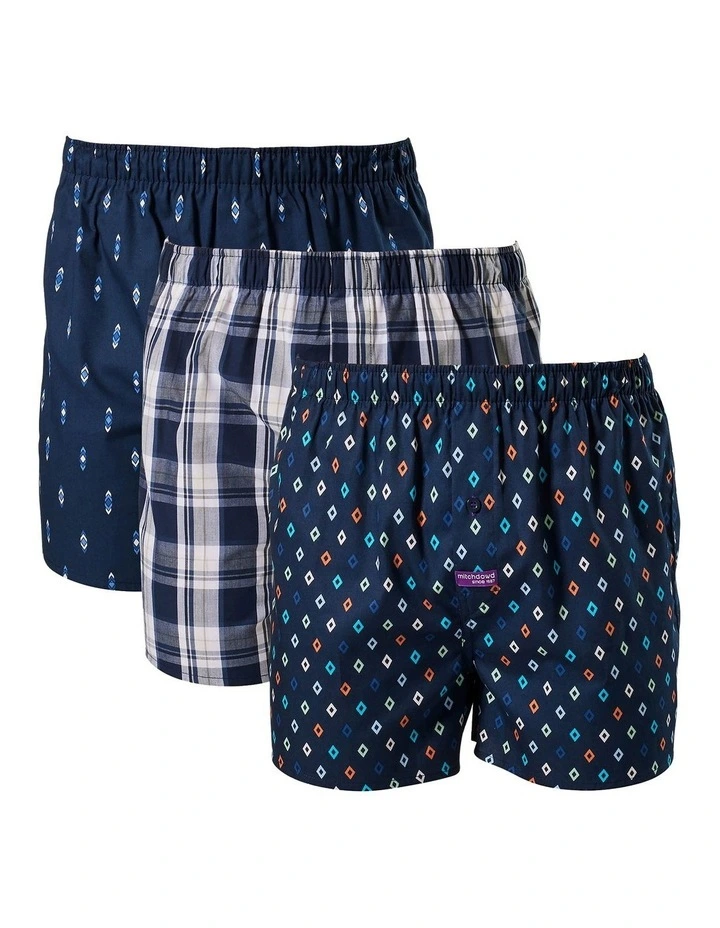 Diamond Cotton Boxer Shorts 3 Pack in Multi