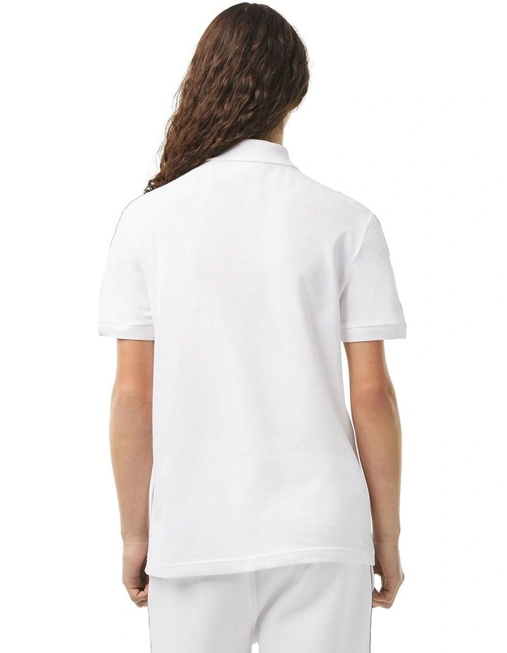 Logo Tape Stretch Mini Pique Polo Shirt in White