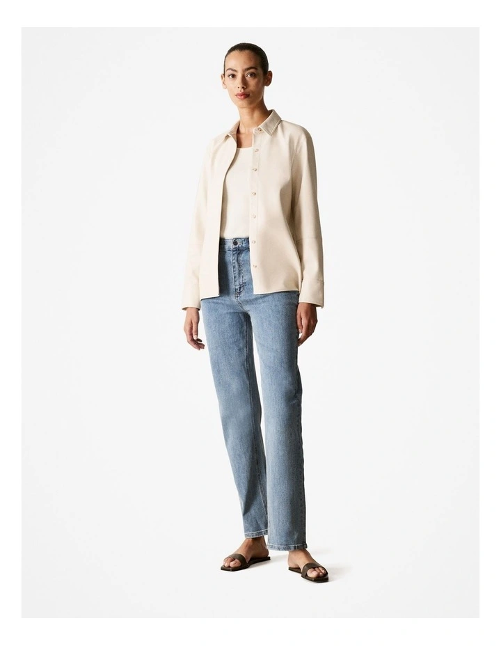 Faux Leather Shirt in Parchment