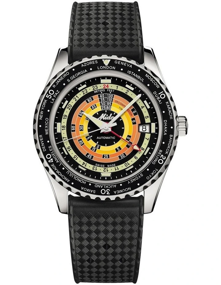 Ocean Star Decompression Worldtimer Swiss Automatic Watch in Black