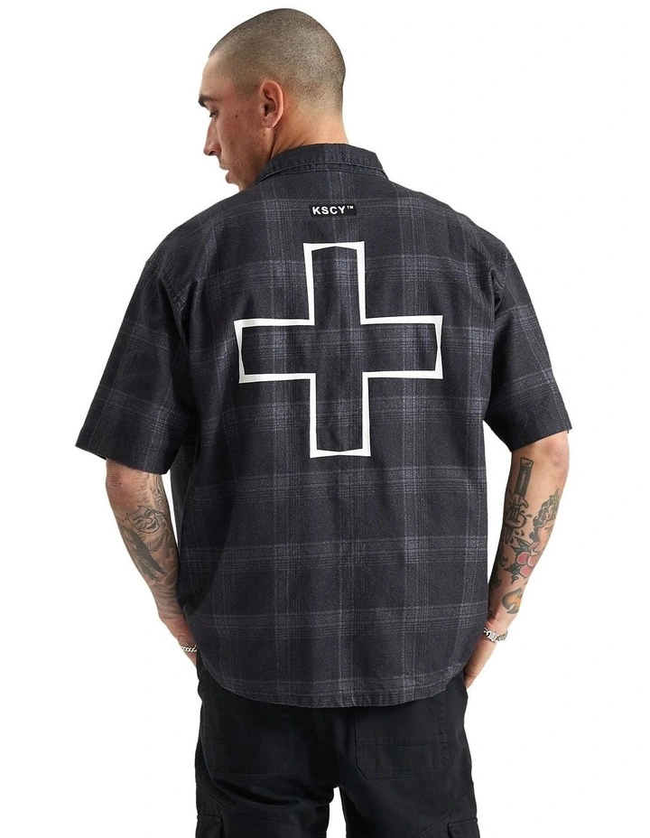 Elysian Oversized Resort Shirt in Black/Charcoal