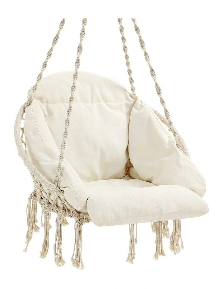Hammock Hanging Chair With Cushion in Cloud White