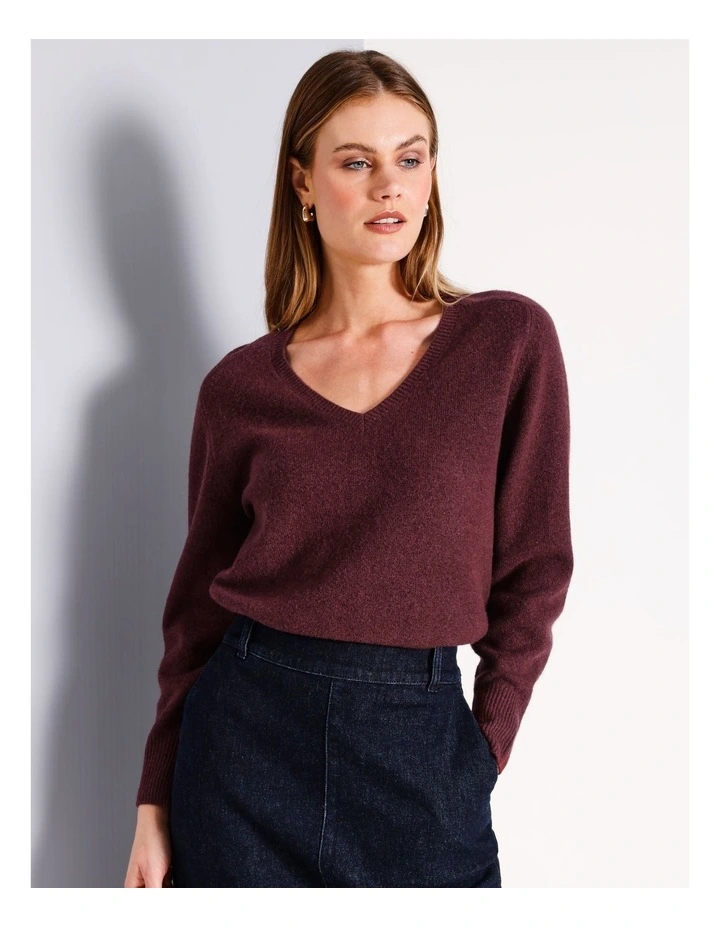 Soft Touch V-Neck Knit in Aubergine