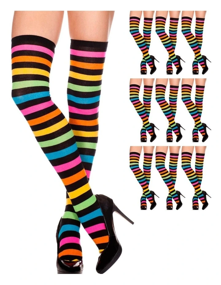 Over The Knee Socks in Rainbow Black