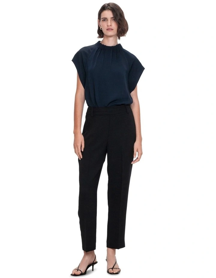 Smooth Twill Tuck Neck Top in Ink
