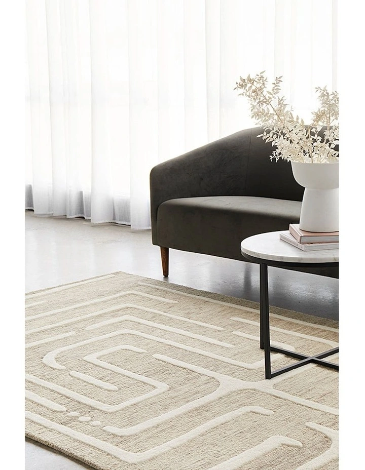 Summit Maze Linen Rug in Beige