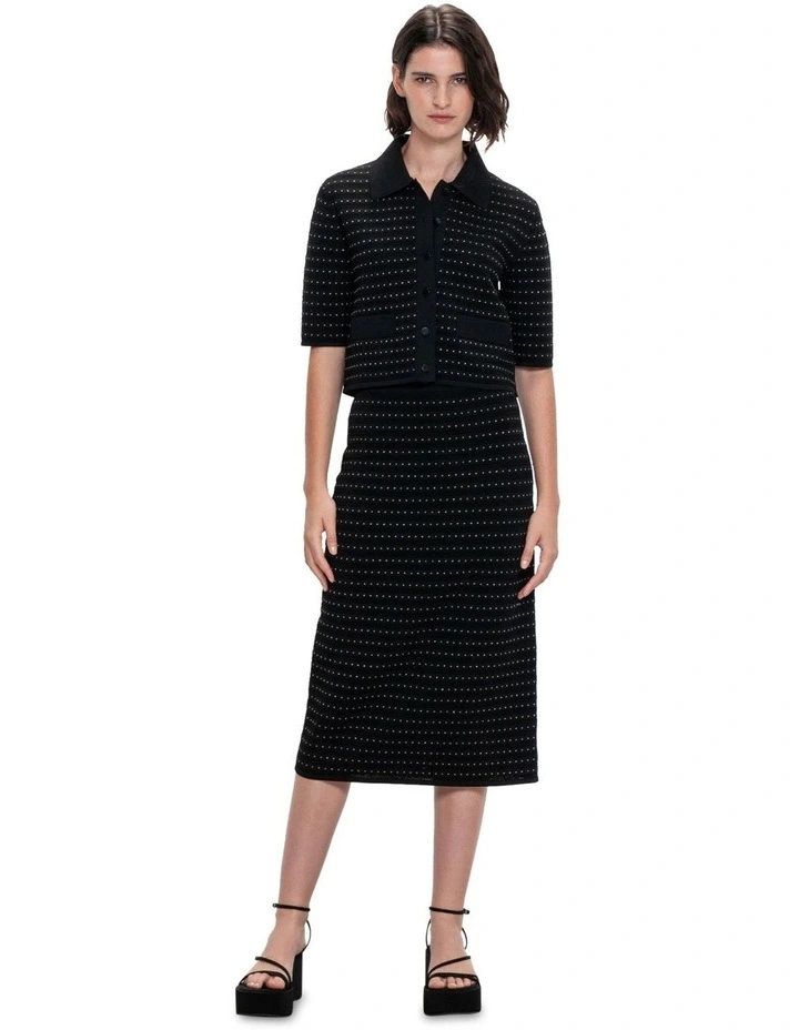 Lurex Pointelle Stripe Knit Skirt in Black
