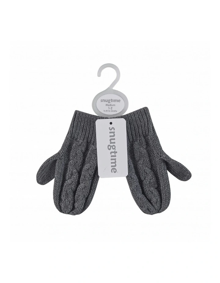 Cotton Cable Knitted Mittens in Charcoal
