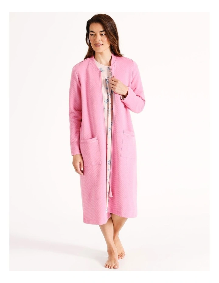 Mid-Length Quilted Jacquard Zip Robe in Rose