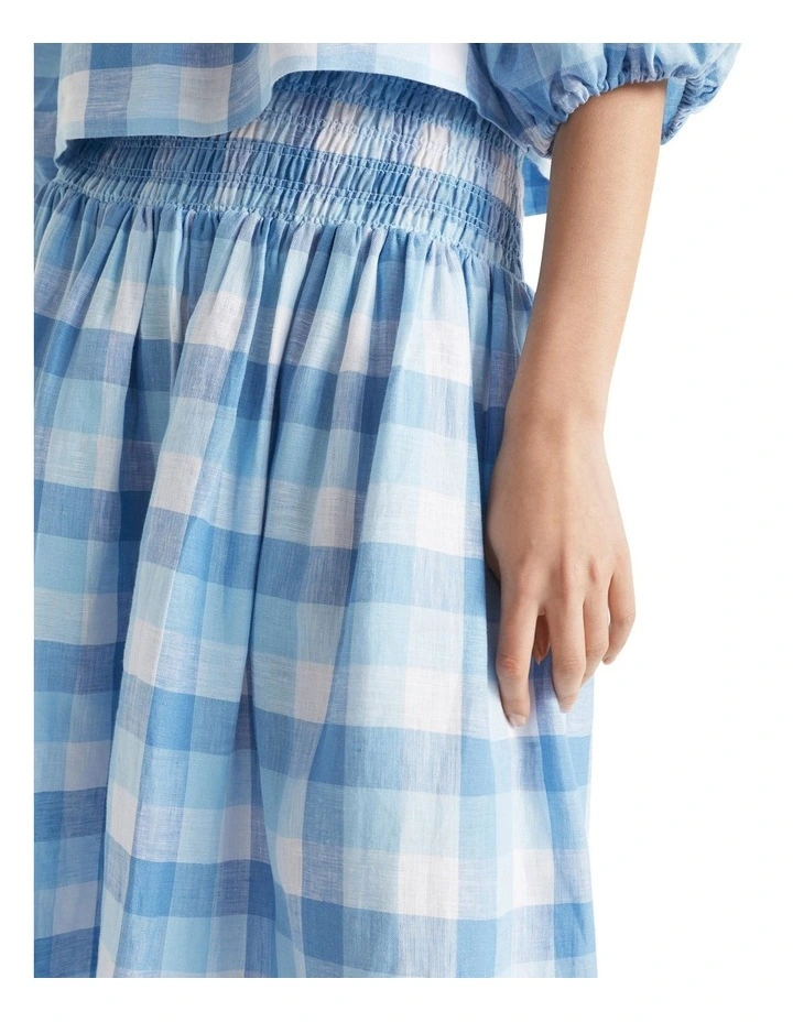 Linen Check Shirred Skirt