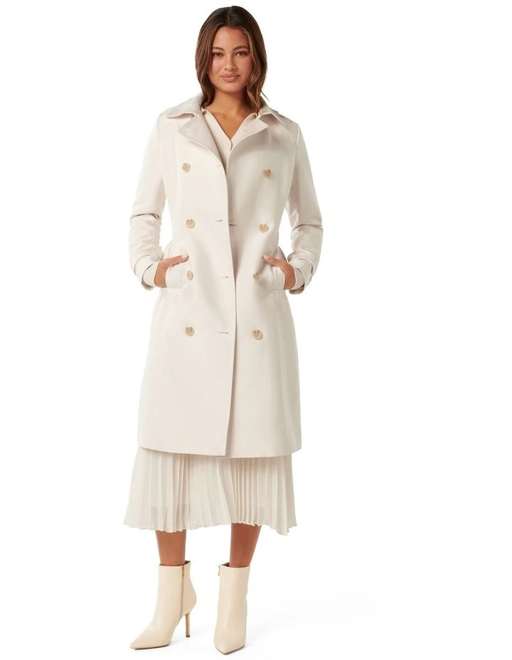 Bianca Long Trench Mac Coat in Cream