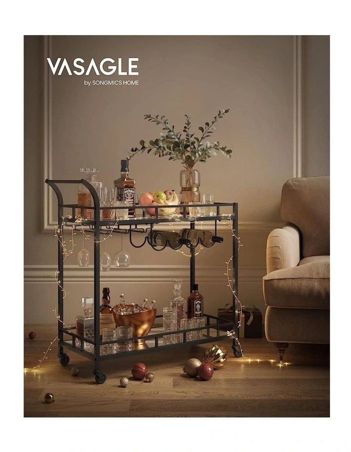 Durable Modern Style Bar Serving Wine Cart With Wheels in Black