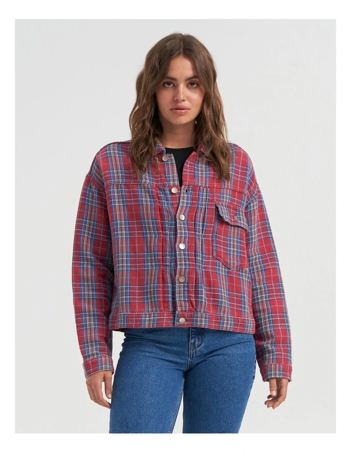 Kerstin Check Denim Jacket in Red