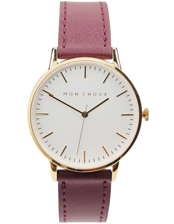 Classic Burgundy Grape Vegan Leather Watch 38mm in Gold