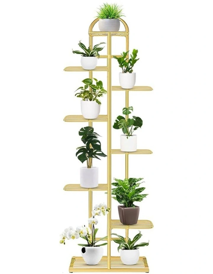 8 Tier 9 Pots Metal Flowerpot Shelf Rack in Gold