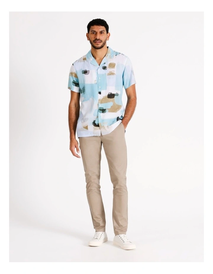 Preston Abstract Print Short Sleeve Viscose Shirt in Blue