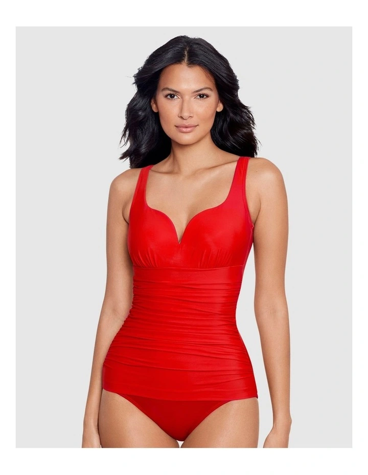 Cherie Sweetheart Plunge Ruched One Piece Shaping Swimsuit in Cayenne