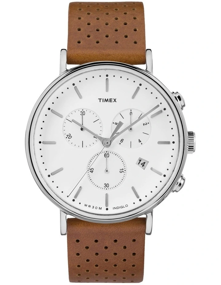 Fairfield Silver Leather Chronograph Watch TW2R26700
