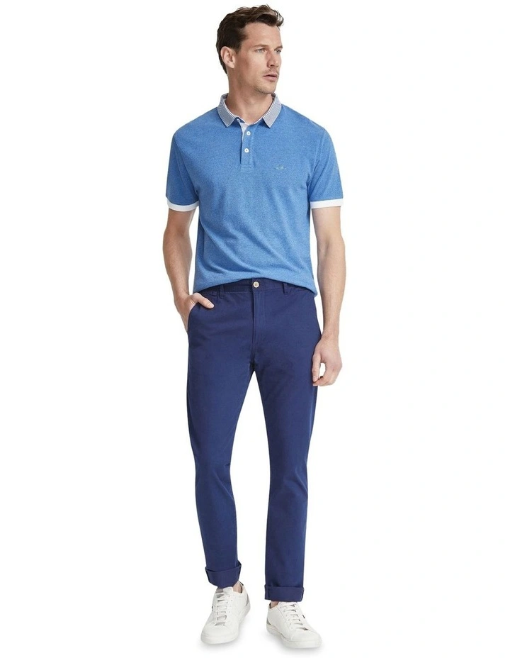 Axell Striped Collar Pique Polo in Blue