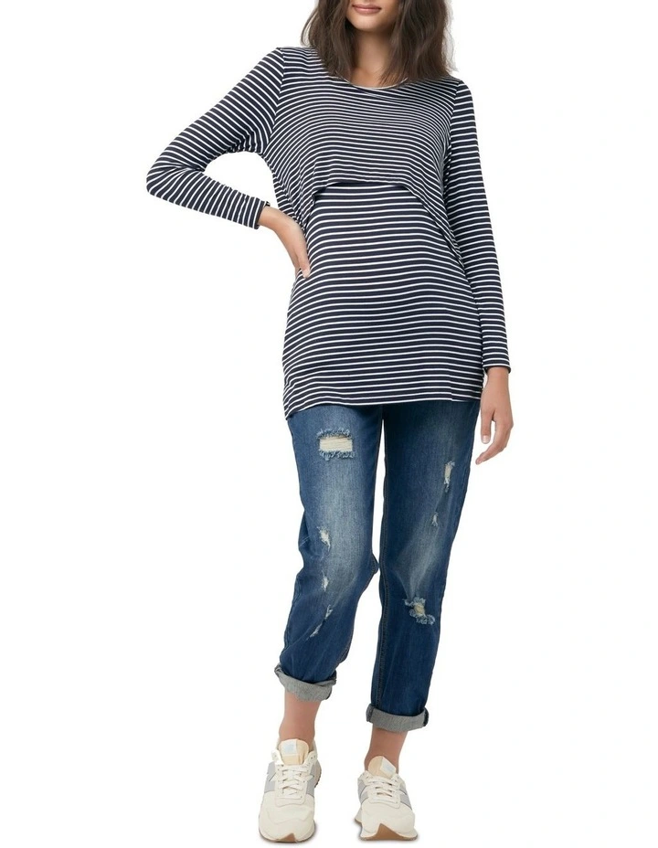 Stripe Swing Back Nursing Top in Blue Multi