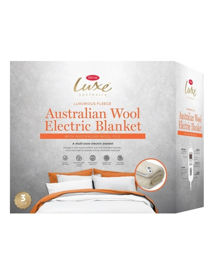 Australian Wool Multizone Electric Blanket in White
