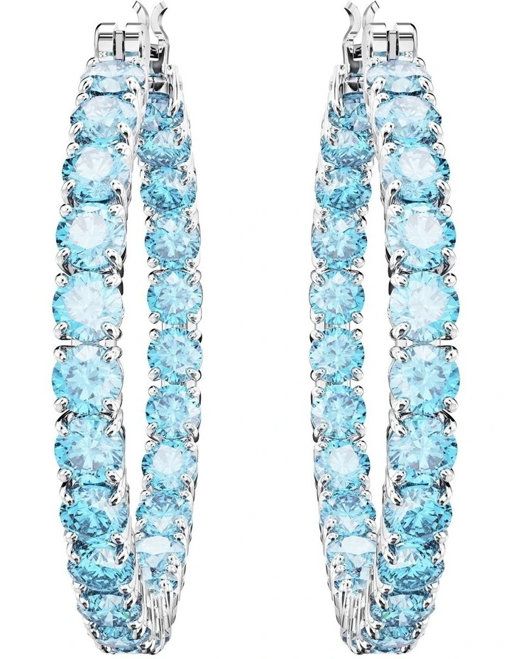 Matrix Hoop Earrings Round Cut Rhodium Plated in Blue