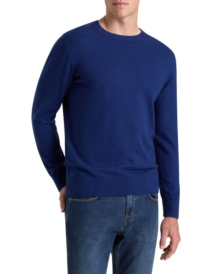 Callaway Cotton Cashmere Crew Knit in Marine Blue