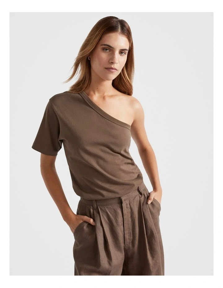 One Shoulder Boxy Tee in Cappuccino