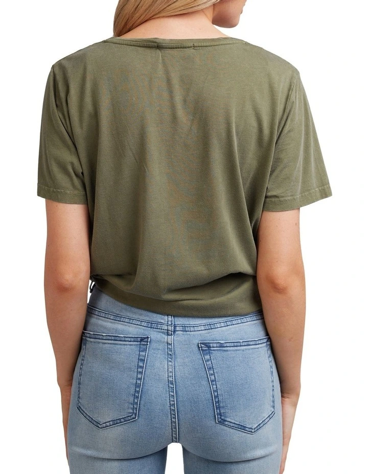 V-Neck Tie Tee in Khaki Green