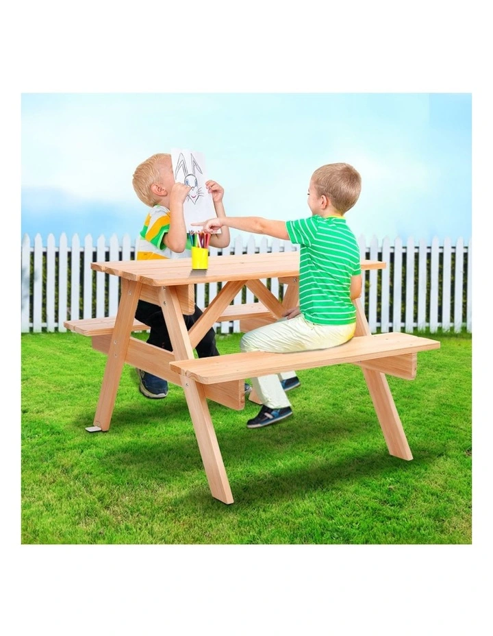 Kids Outdoor Children Wooden Table and Chairs Picnic Bench Set