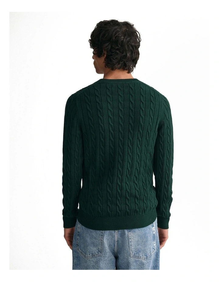 Cotton Cable Knit Crew Neck Sweater in Tartan Green