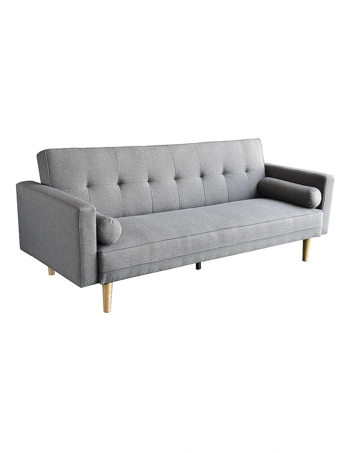 Sarantino 3 Seater Linen Sofa Bed Couch with Pillows Light Grey