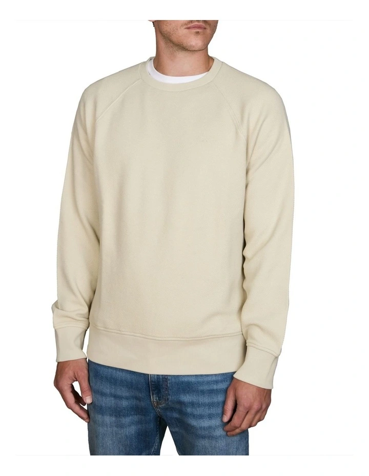 Waffle Textured Crew Neck Sweatshirt in Silky Beige