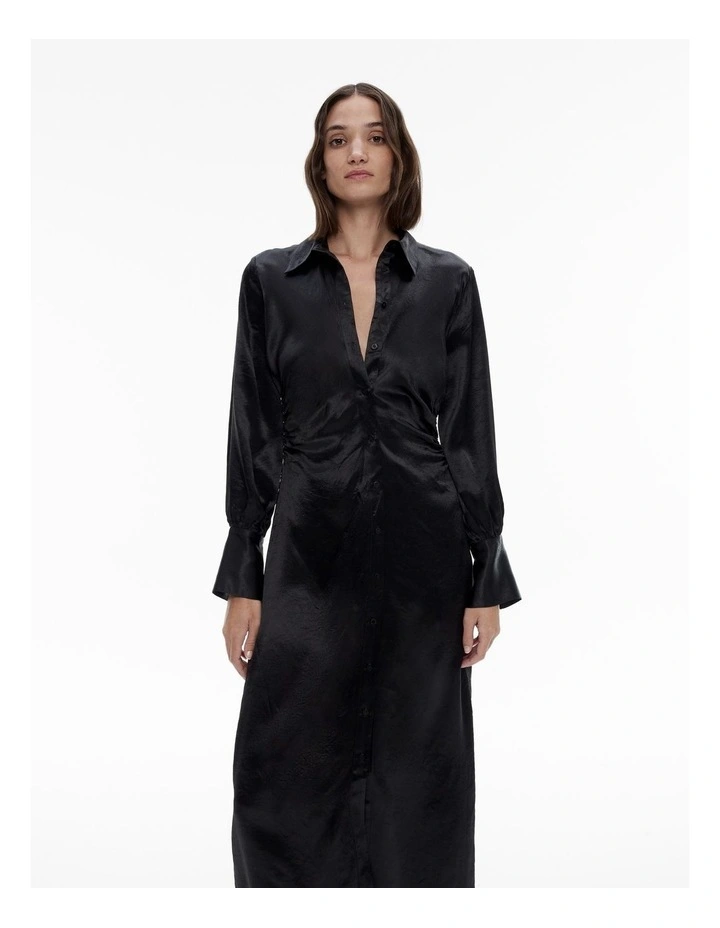 Acetate Ruched Midi in Black