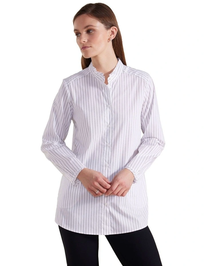 Long Sleeve Contrast Stripe Shirt in Coal