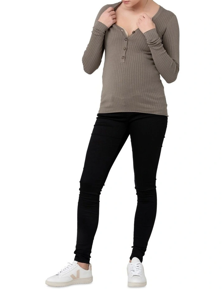 Zoe Button Up Nursing Knit in Olive