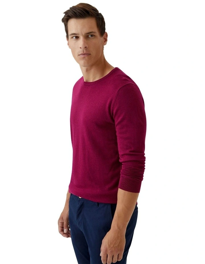 Crew Neck Merino Wool Knit in Plum