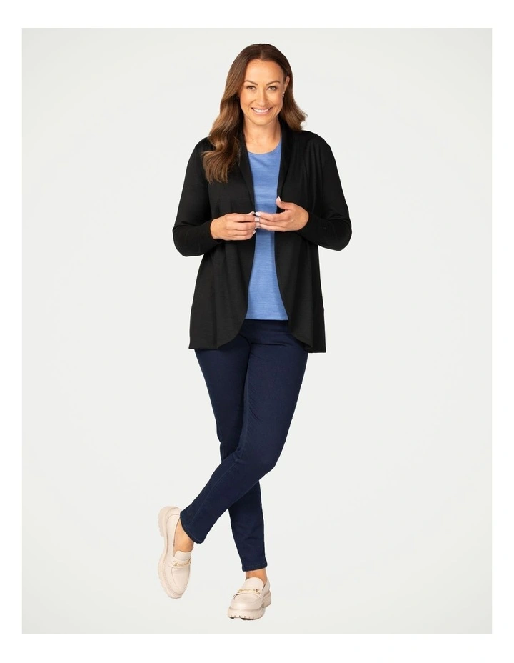 Hedrena Jersey Curved Hem Cardigan in Black