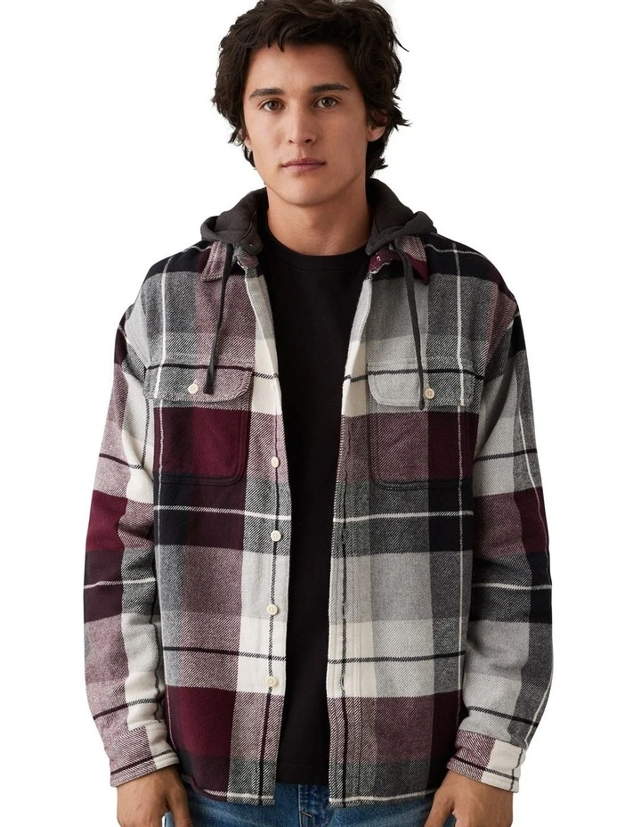 Super Soft Hooded Flannel Shirt in Maroon