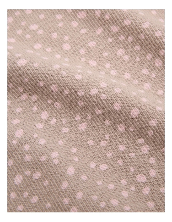 Organically Grown Cotton Frill Rib Long Sleeve Bodysuit in Mushroom Spot