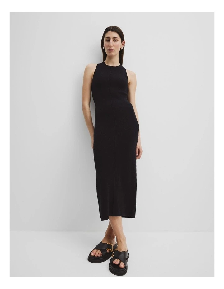 Organically Grown Cotton Blend Boucle Knit Midi Dress in Black
