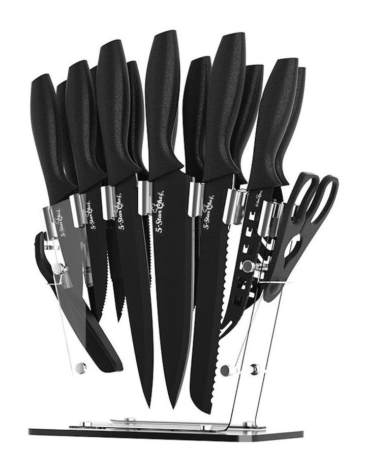 5-Star Chef 17 Piece Kitchen Knife Set in Black