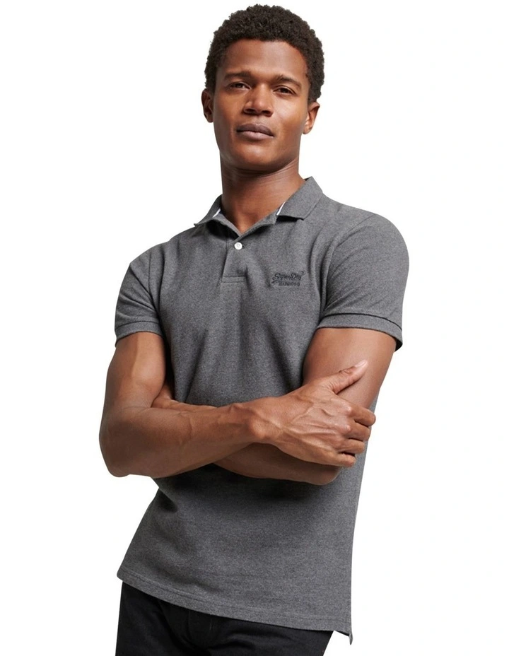 Classic Pique Polo Shirt in Rich Charcoal Marl