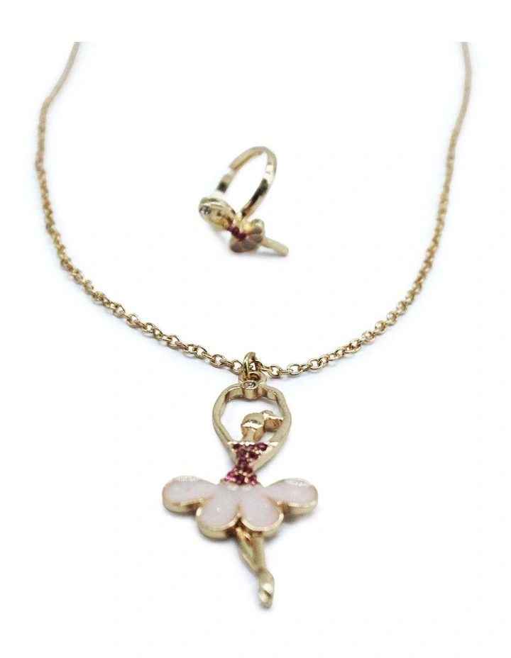 Ballet Necklace, Ring and Hair Clip Set in Gold