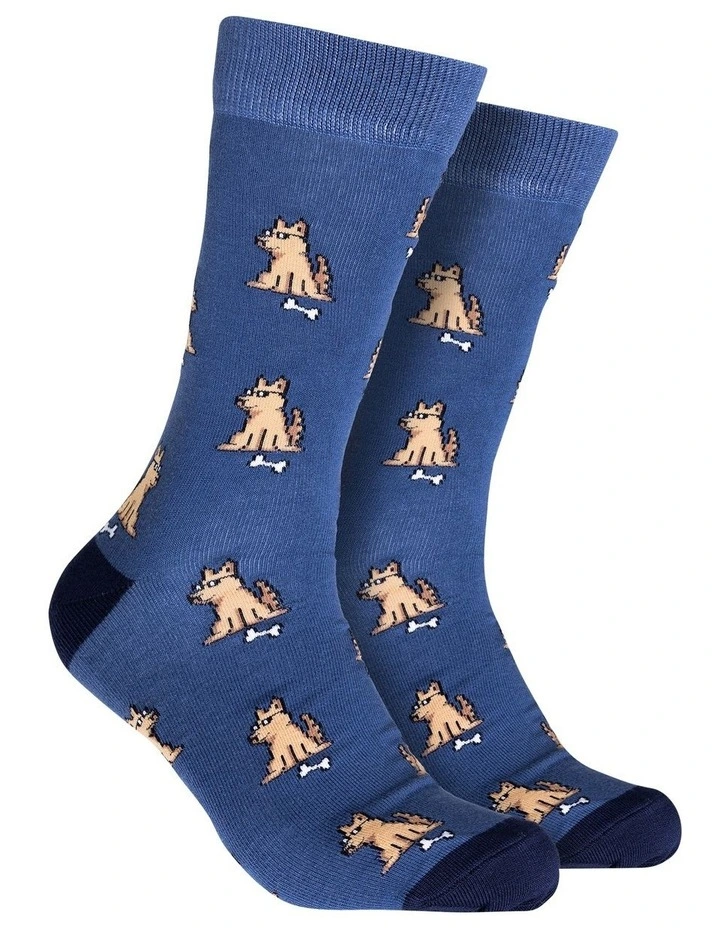 Men's Cool Dog Bamboo Crew Socks in Denim