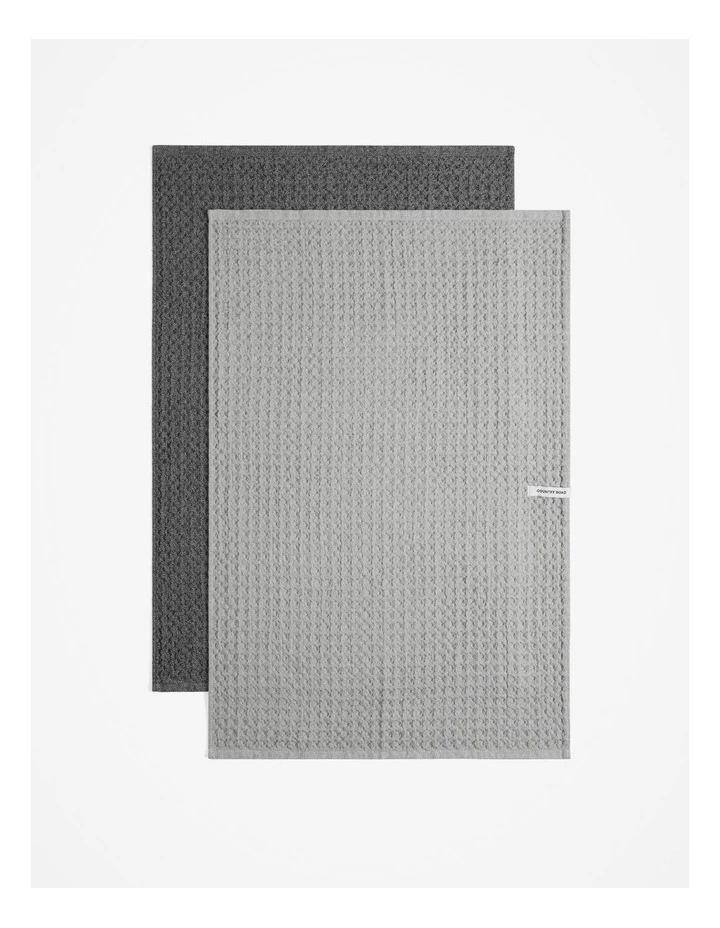 Meeka Australian Cotton Tea Towel Pack Of 2 in Grey Marle