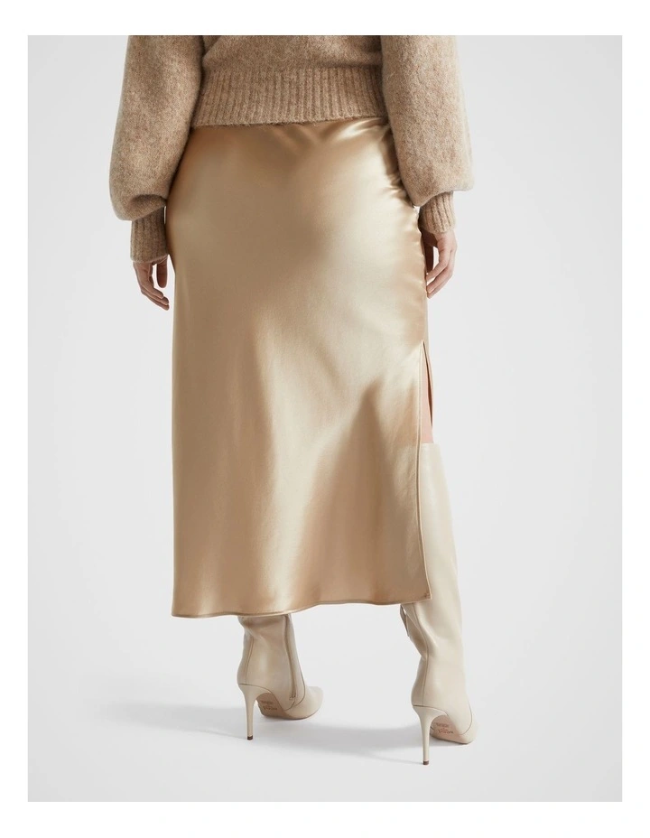Satin Maxi Slip Skirt in Champagne Beige