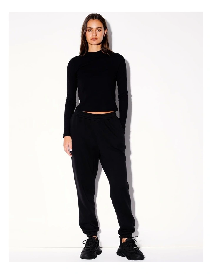 Organic Blend Long Sleeve Mock Neck Tee in Black