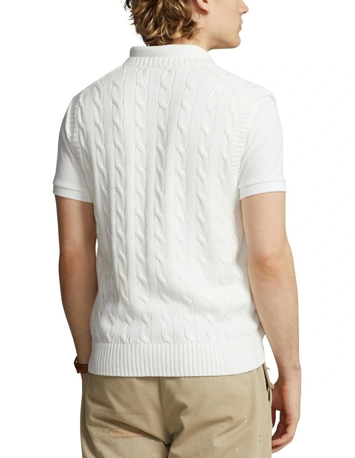 Cable-Knit Cotton Sweater Vest in White