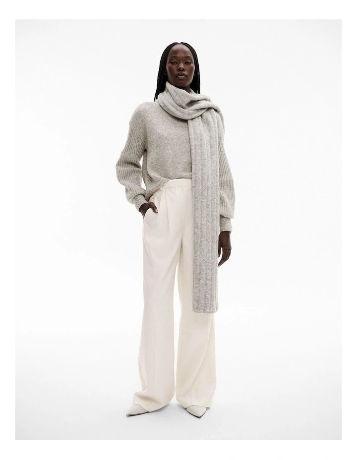 Wool Blend Stitch Sleeve Knit in Light Grey Marle